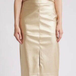 Metallic Faux Leather Midi Skirt Anne Klein